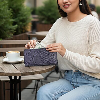 Tamsy Purple Python Print Genuine Leather with RFID Wallet