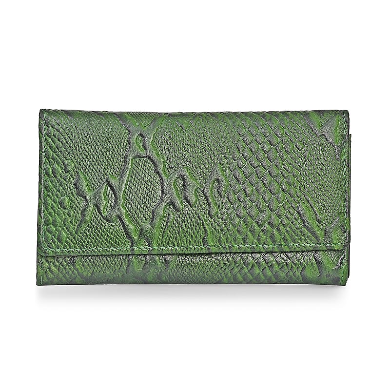 Tamsy Green Python Print Genuine Leather with RFID Wallet