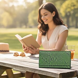 Tamsy Green Python Print Genuine Leather with RFID Wallet