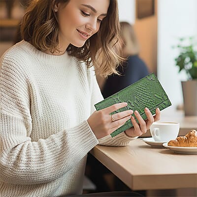 Tamsy Green Python Print Genuine Leather with RFID Wallet