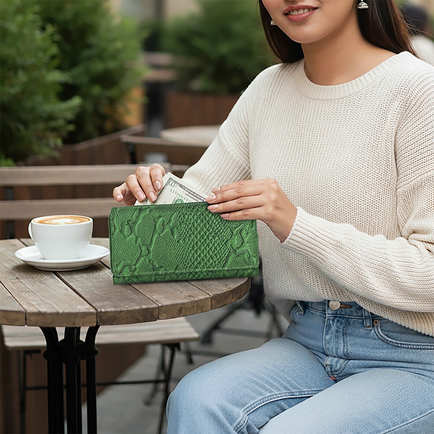 Tamsy Green Python Print Genuine Leather with RFID Wallet