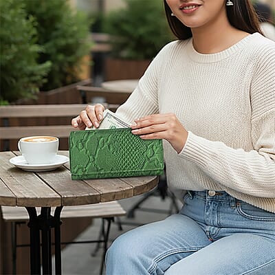 Tamsy Green Python Print Genuine Leather with RFID Wallet