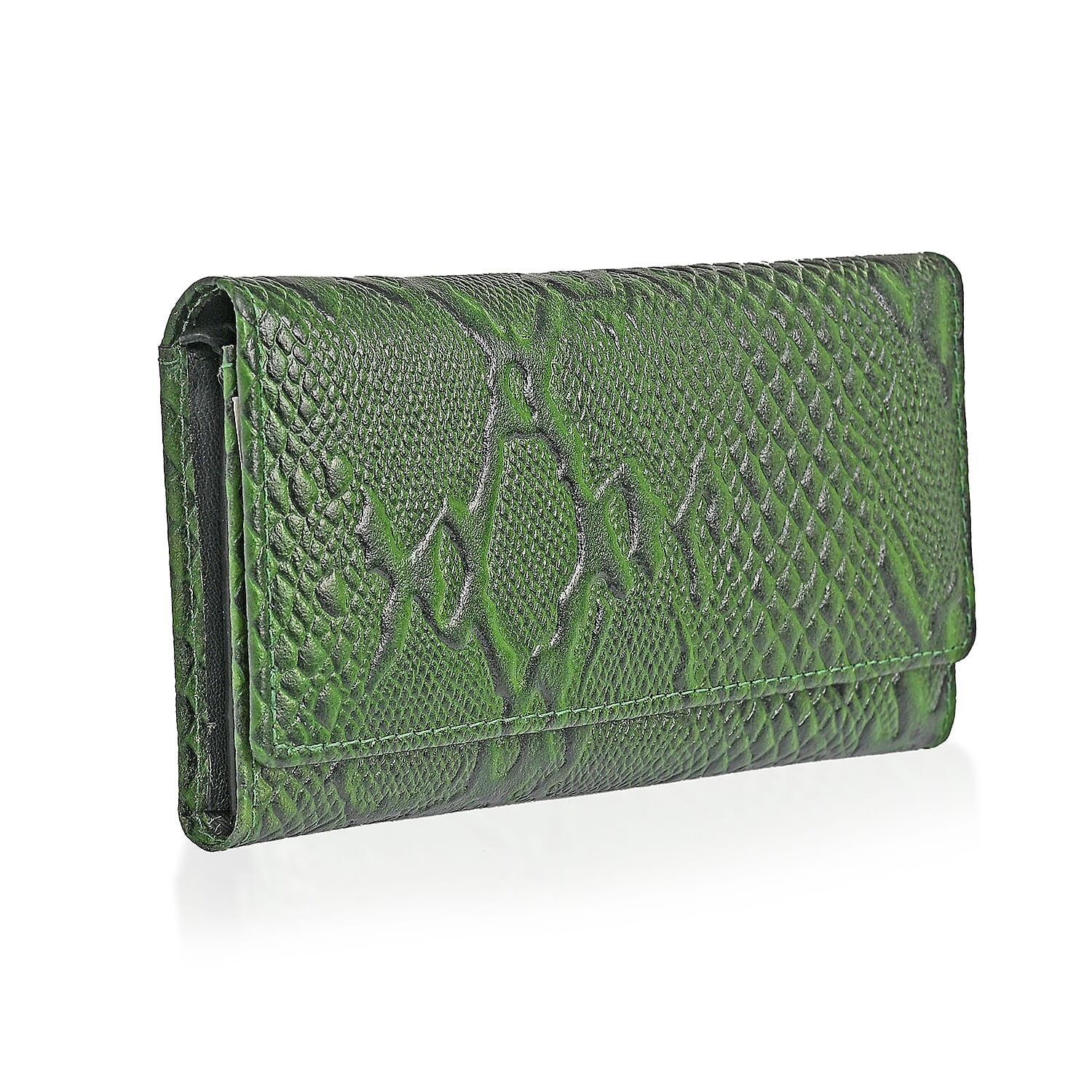 Tamsy Green Python Print Genuine Leather with RFID Wallet