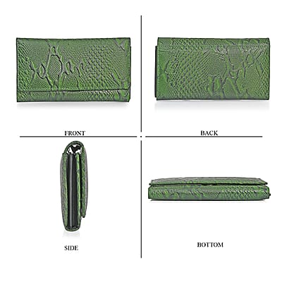 Tamsy Green Python Print Genuine Leather with RFID Wallet