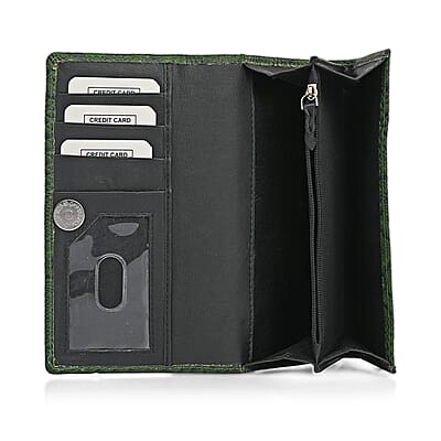 Tamsy Green Python Print Genuine Leather with RFID Wallet