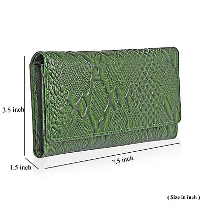 Tamsy Green Python Print Genuine Leather with RFID Wallet