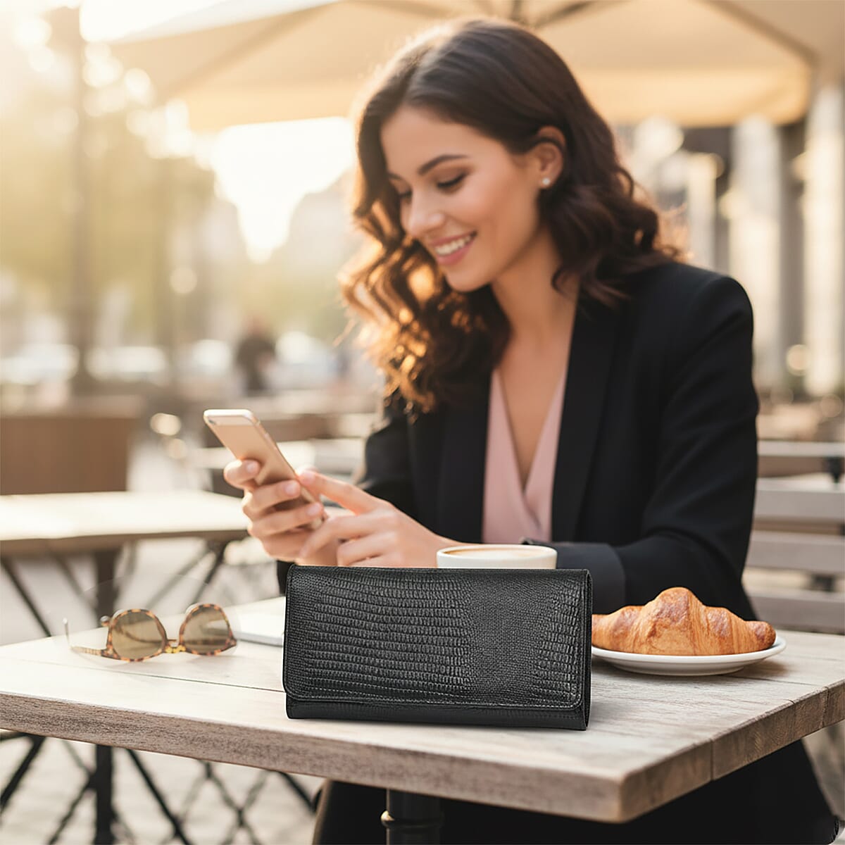 Tamsy Black Lizard Print Genuine Leather with RFID Wallet image number 1