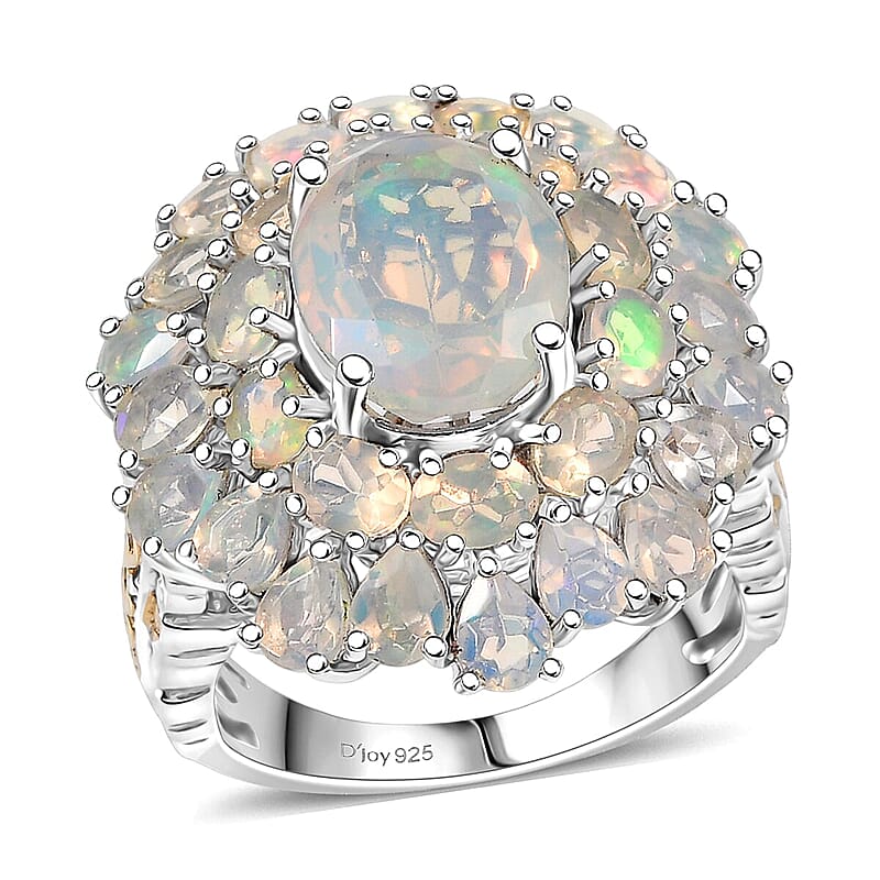 D'Joy Ethiopian Welo Opal Bloom Ring in 18K Vermeil YG and Rhodium Over Sterling Silver 5.30 ctw (Size 10.0)