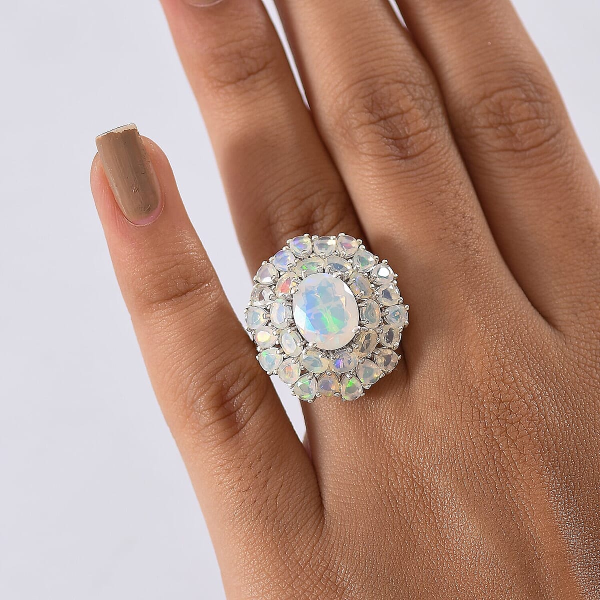 D'Joy Premium Ethiopian Welo Opal 5.30 ctw Bloom Ring in 18K Vermeil YG and Rhodium Over Sterling Silver (Size 10.0) image number 2
