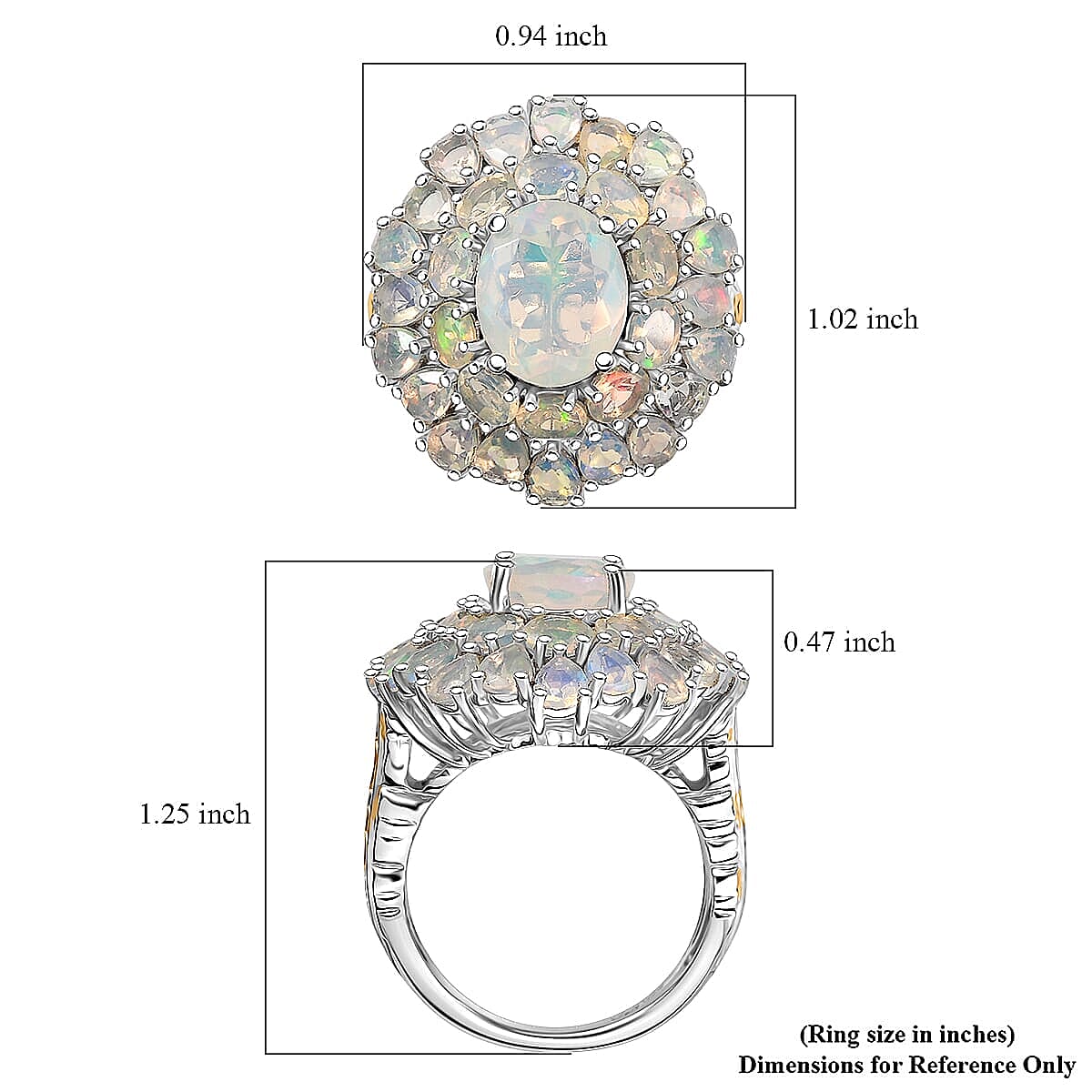 D'Joy Ethiopian Welo Opal Bloom Ring in 18K Vermeil YG and Rhodium Over Sterling Silver 5.30 ctw (Size 11.0)