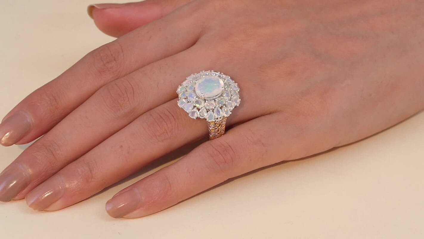 D'Joy Premium Ethiopian Welo Opal Ring in Rhodium Over Sterling Silver (Size 10.0) 5.30 ctw