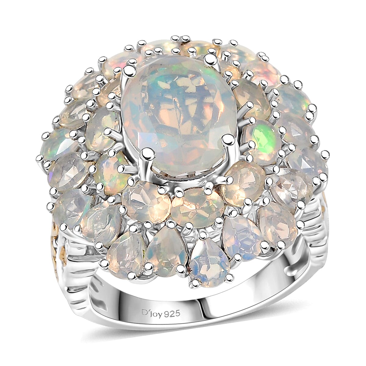 D'Joy Premium Ethiopian Welo Opal Ring in Rhodium Over Sterling Silver (Size 10.0) 5.30 ctw