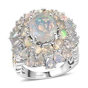 D'Joy Premium Ethiopian Welo Opal 5.30 ctw Bloom Ring in 18K Vermeil YG and Rhodium Over Sterling Silver (Size 6.0)
