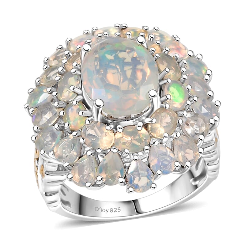 D'Joy Ethiopian Welo Opal Bloom Ring in 18K Vermeil YG and Rhodium Over Sterling Silver 5.30 ctw (Size 6.0)