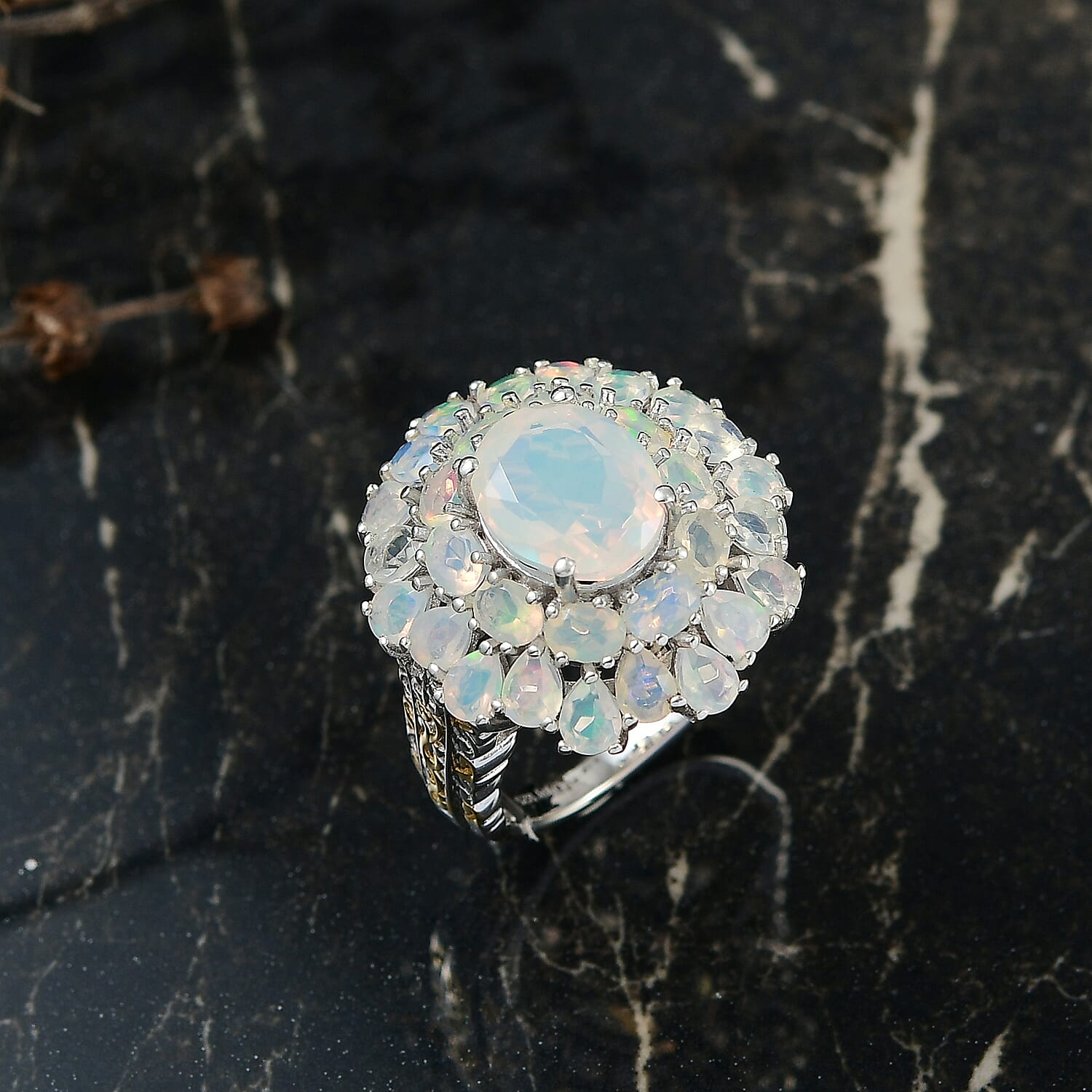 D'Joy Premium Ethiopian Welo Opal Ring in Rhodium Over Sterling Silver (Size 10.0) 5.30 ctw