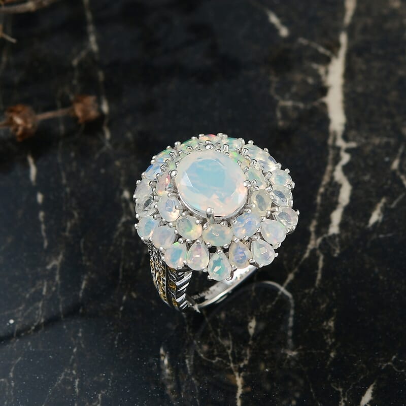 D'Joy Ethiopian Welo Opal Bloom Ring in 18K Vermeil YG and Rhodium Over Sterling Silver 5.30 ctw (Size 6.0)