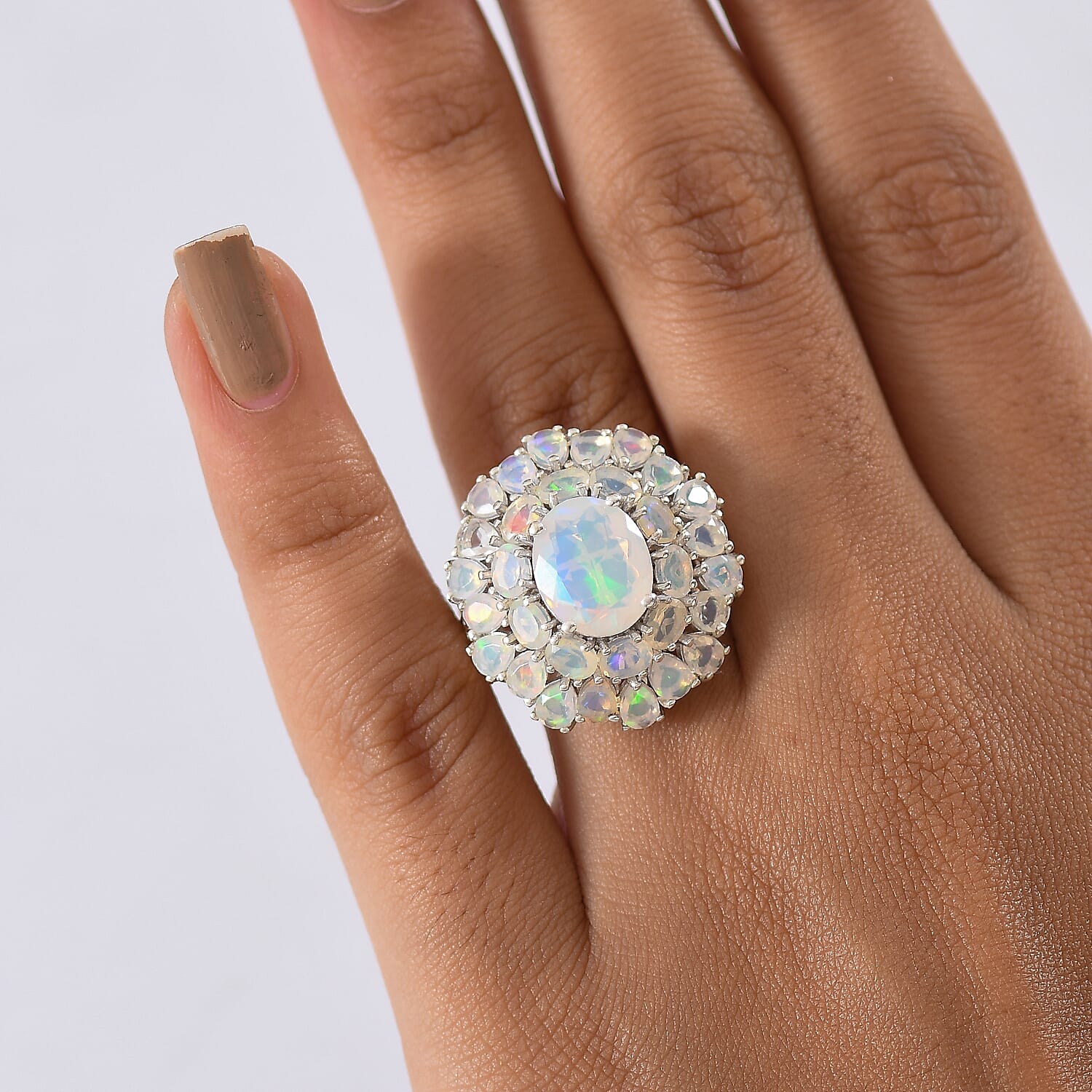 D'Joy Ethiopian Welo Opal Bloom Ring in 18K Vermeil YG and Rhodium Over Sterling Silver 5.30 ctw (Size 6.0)