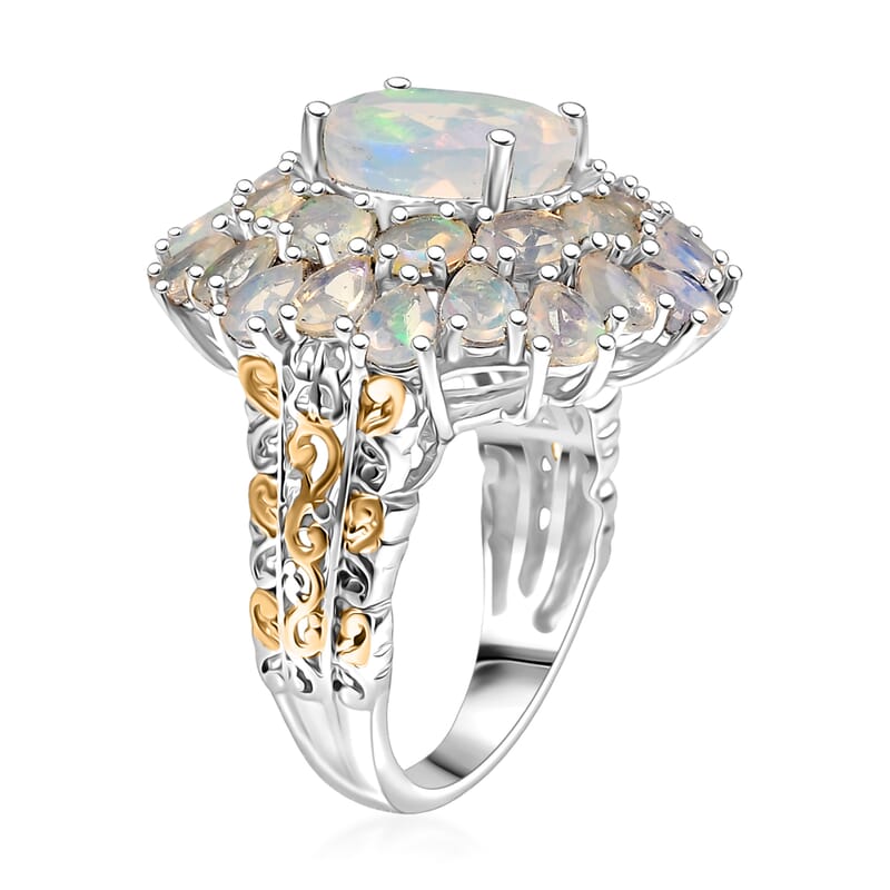 D'Joy Ethiopian Welo Opal Bloom Ring in 18K Vermeil YG and Rhodium Over Sterling Silver 5.30 ctw (Size 6.0)
