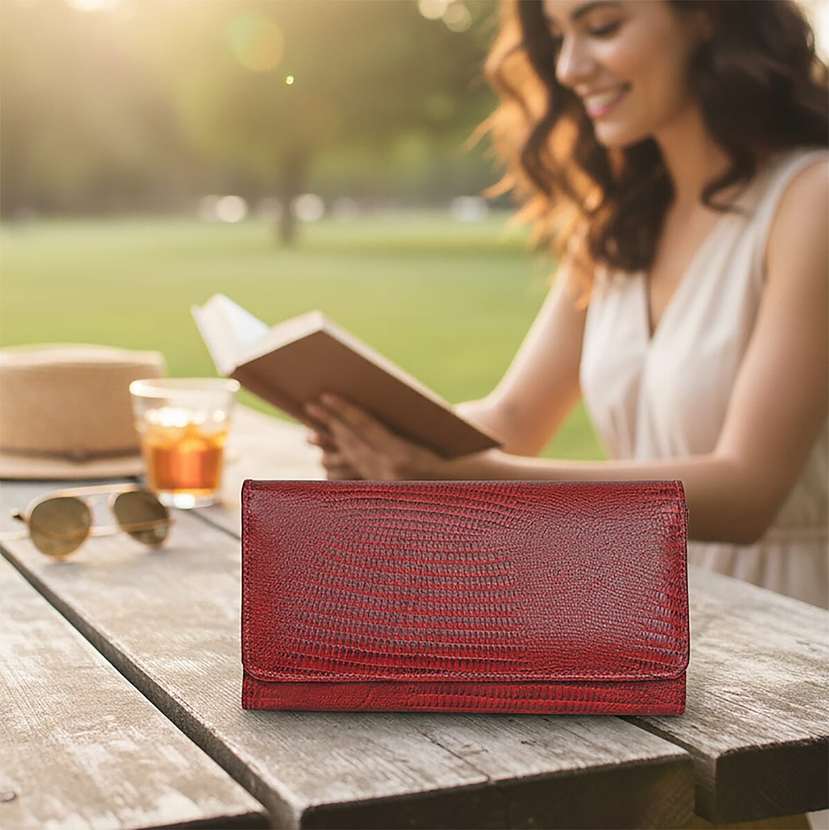 Tamsy Wine Lizard Print Genuine Leather with RFID Wallet image number 1