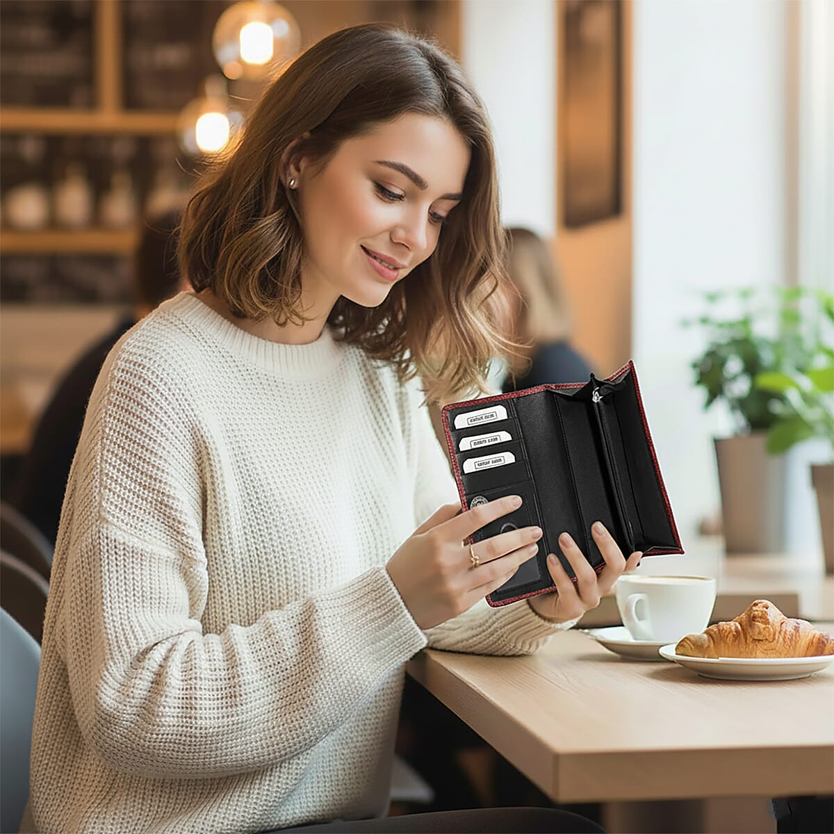 Tamsy Wine Lizard Print Genuine Leather with RFID Wallet image number 2