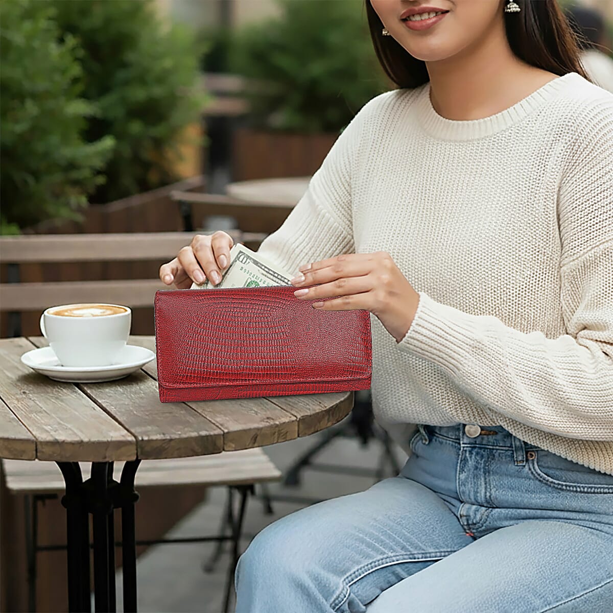 Tamsy Wine Lizard Print Genuine Leather with RFID Wallet image number 4