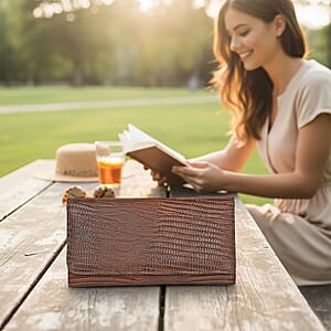 Tamsy Brown Lizard Print Genuine Leather with RFID Wallet