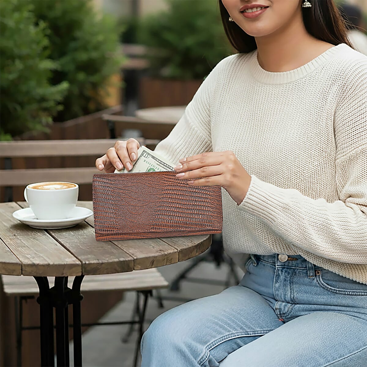 Tamsy Brown Lizard Print Genuine Leather with RFID Wallet image number 4