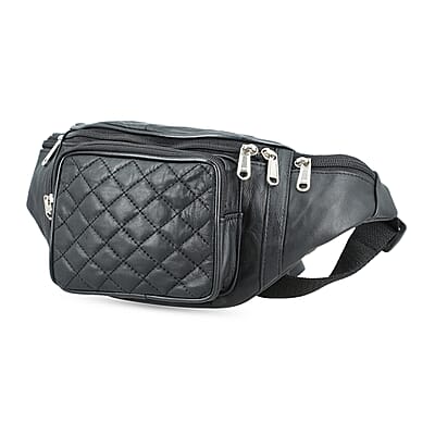 La Marey Black Genuine Leather Fanny Pack with RFID Protection (17.5x6.5)