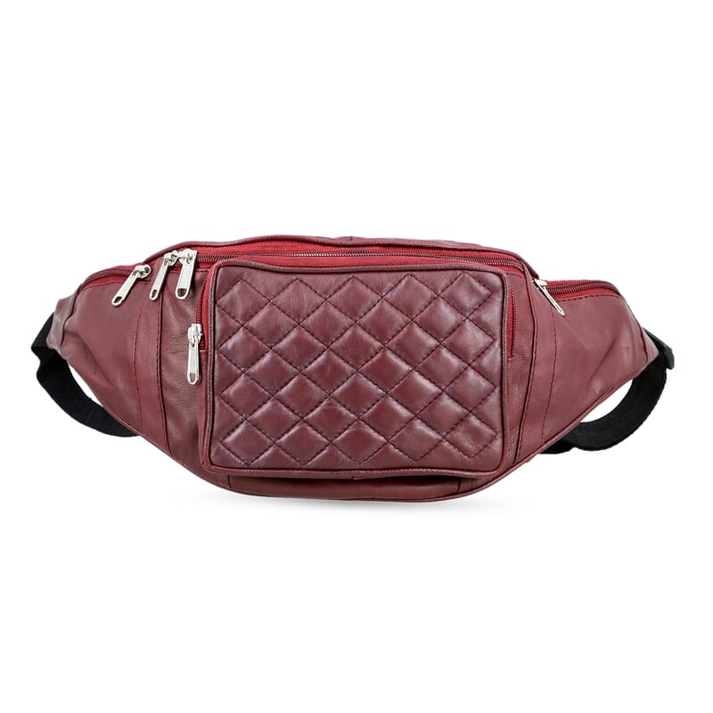 La Marey Burgundy Genuine Leather Fanny Pack with RFID Protection