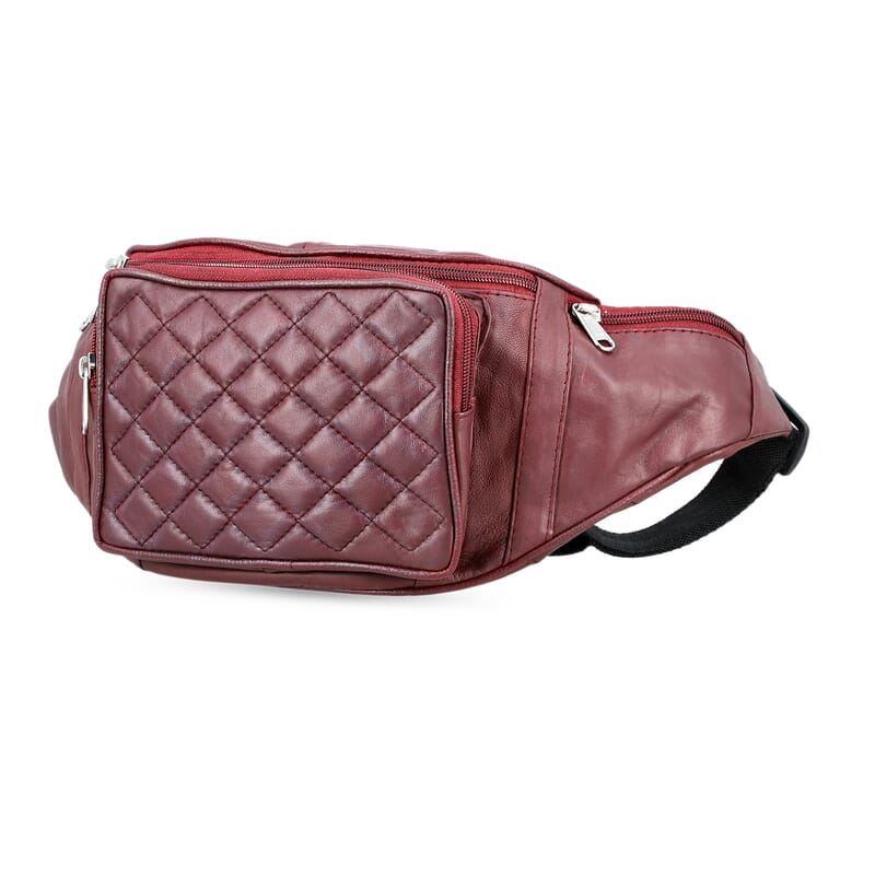 La Marey Burgundy Genuine Leather Fanny Pack with RFID Protection