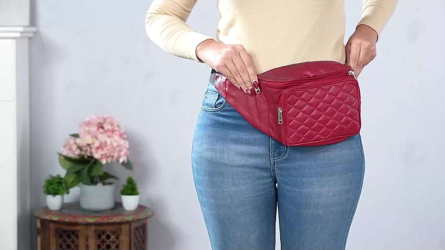 Tamsy Black Genuine Leather Fanny Pack with RFID Protection (17.5"x6.5")