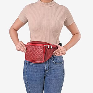 Tamsy Red Genuine Leather Fanny Pack with RFID Protection