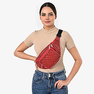 Tamsy Red Genuine Leather Fanny Pack with RFID Protection