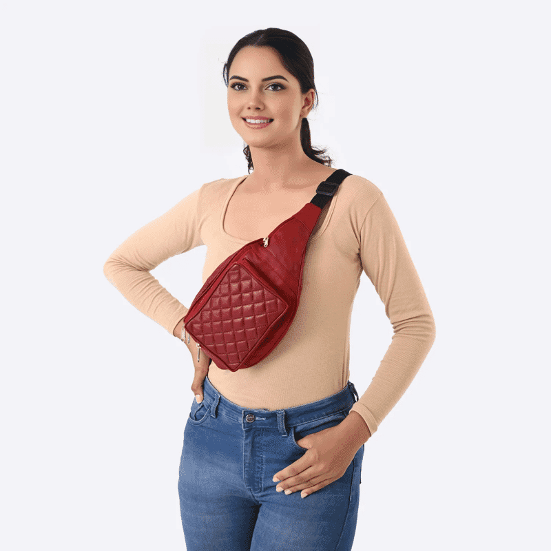 La Marey Red Genuine Leather Fanny Pack with RFID Protection