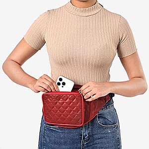 Tamsy Red Genuine Leather Fanny Pack with RFID Protection