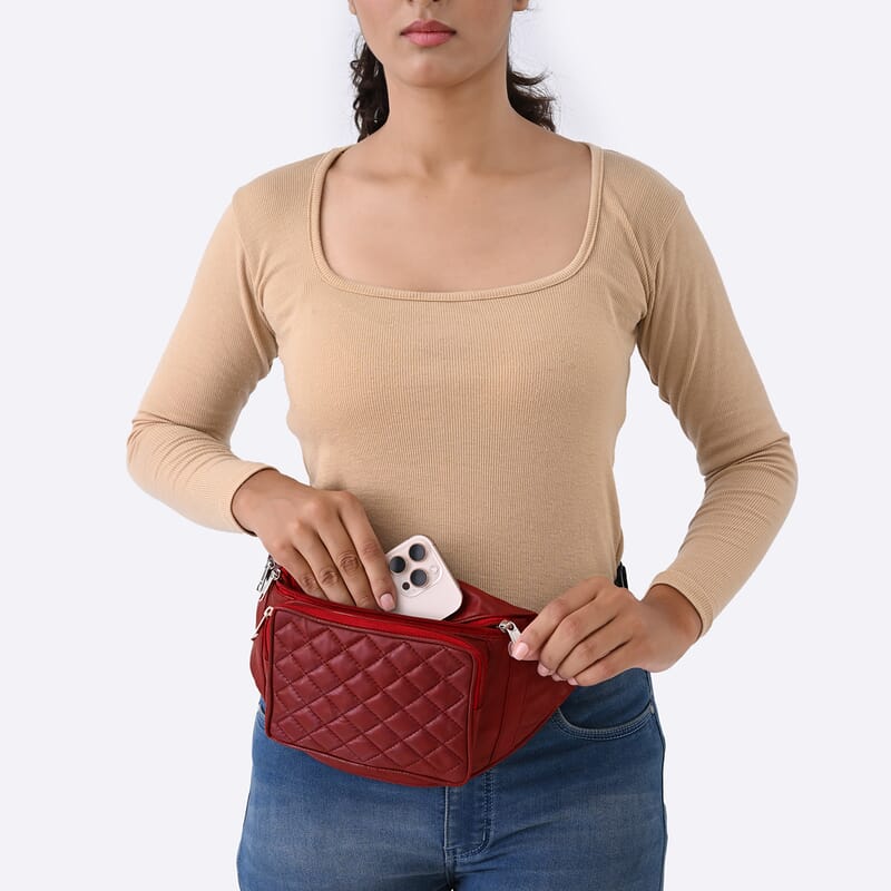 La Marey Red Genuine Leather Fanny Pack with RFID Protection