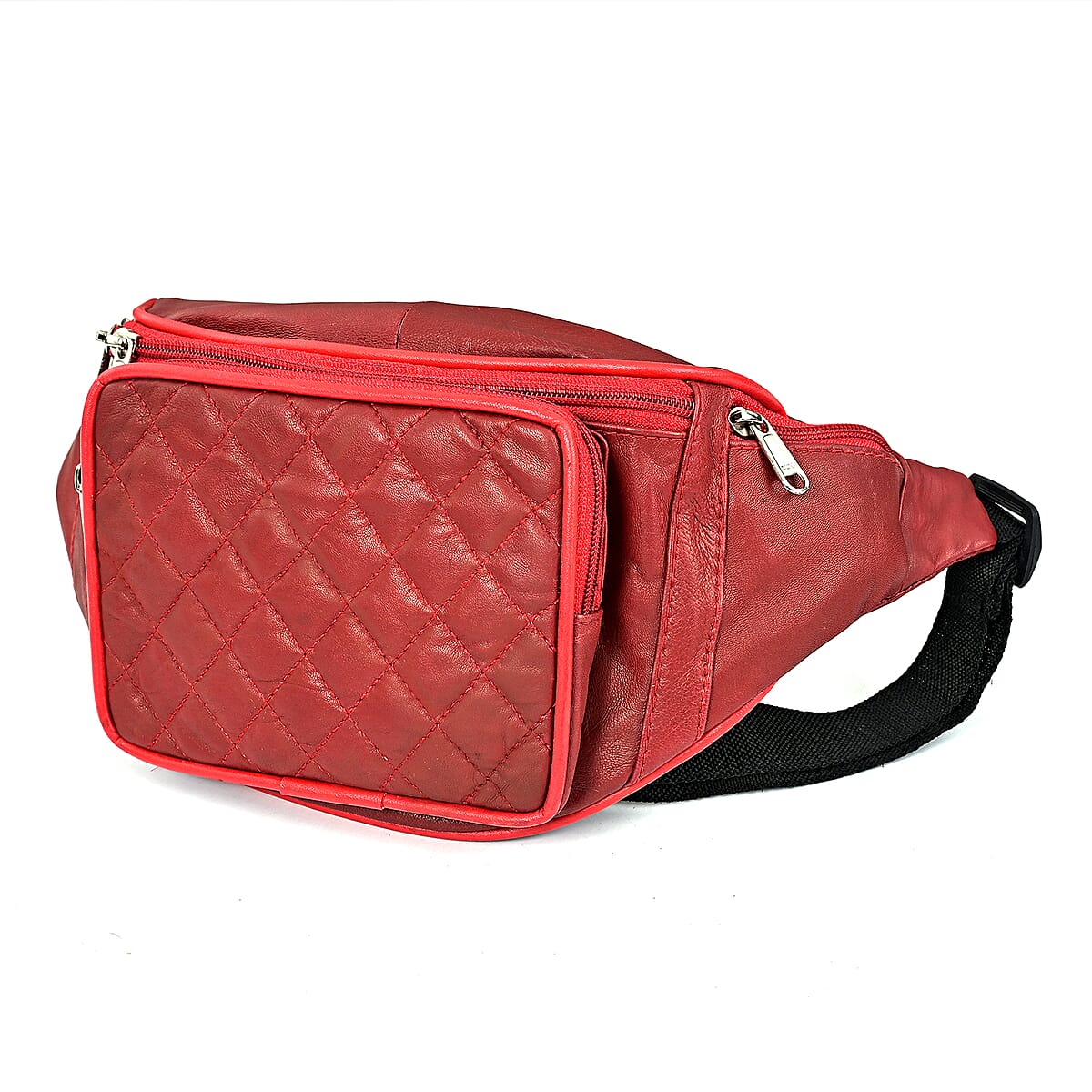 Tamsy Red Genuine Leather Fanny Pack with RFID Protection image number 4