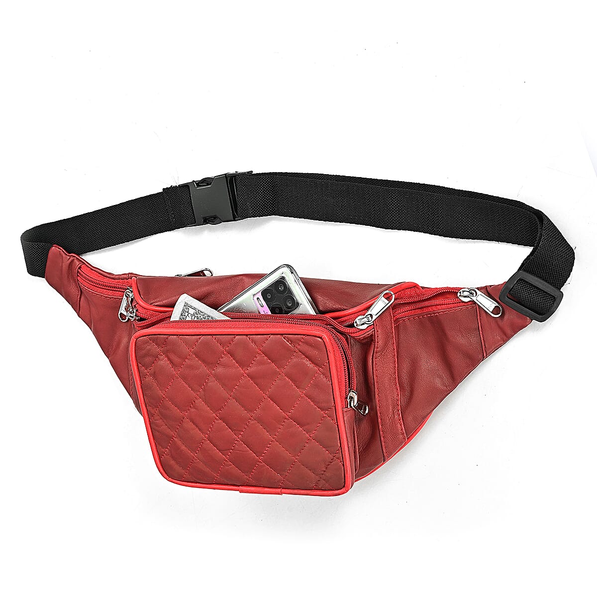 Tamsy Red Genuine Leather Fanny Pack with RFID Protection image number 6