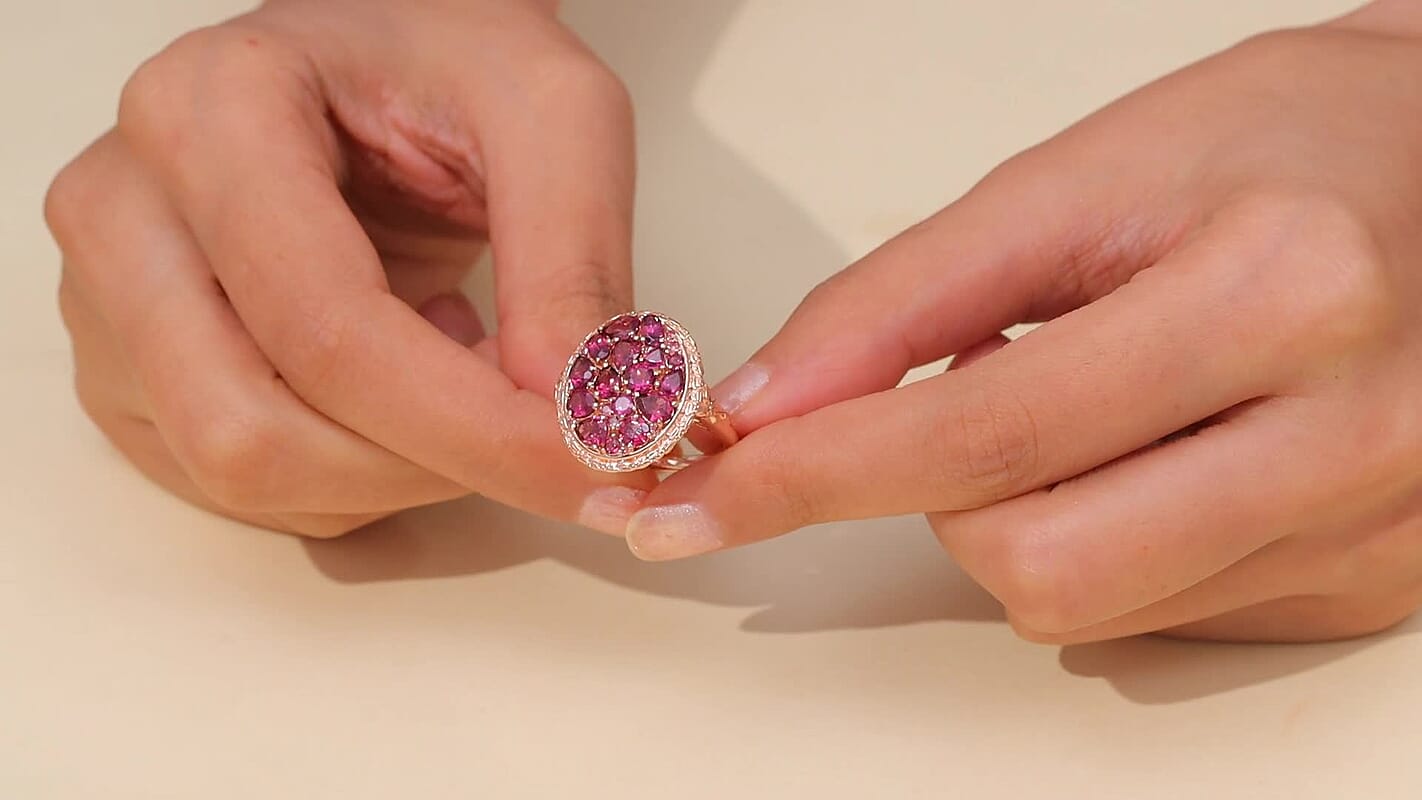 EverTrue Orissa Rhodolite Garnet Ring in 18K RG Plated (Size 10.0) 4.80 ctw