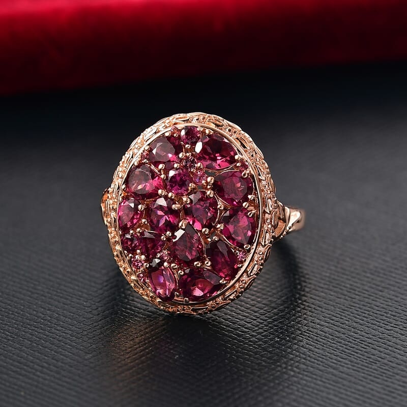 EverTrue Orissa Rhodolite Garnet 4.80 ctw Floral Cluster Ring in 18K Rose Gold Plated (Size 10.0)