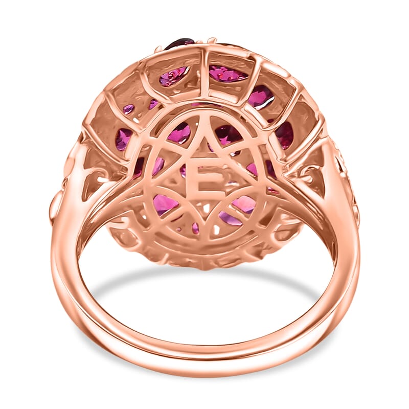 EverTrue Orissa Rhodolite Garnet 4.80 ctw Floral Cluster Ring in 18K Rose Gold Plated (Size 10.0)
