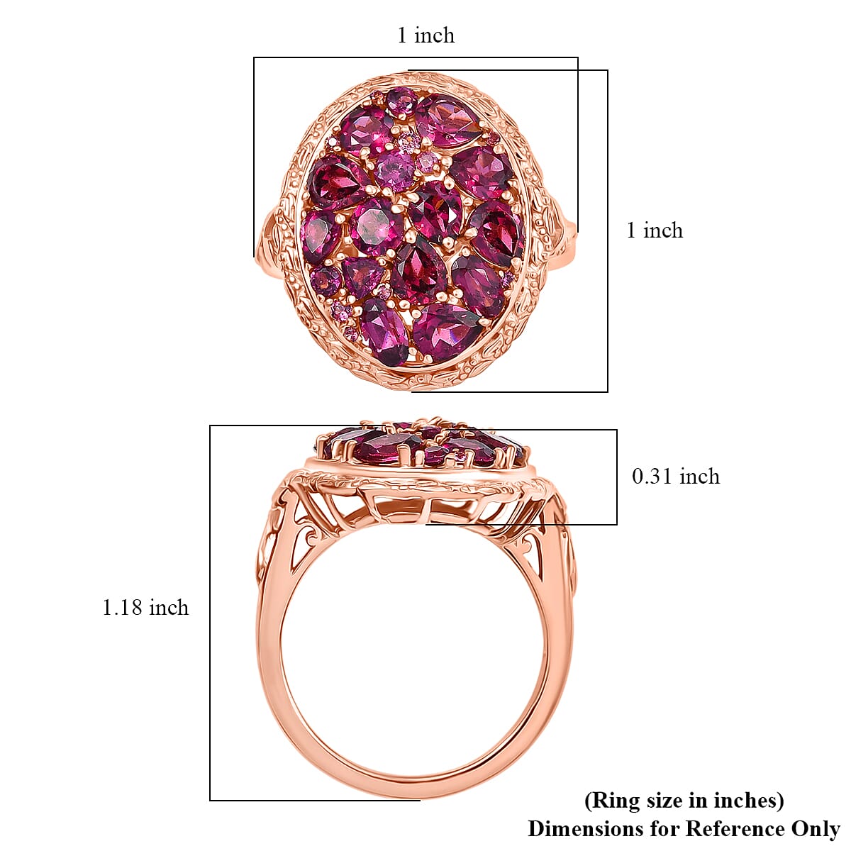EverTrue Orissa Rhodolite Garnet 4.80 ctw Floral Cluster Ring in 18K Rose Gold Plated (Size 10.0)