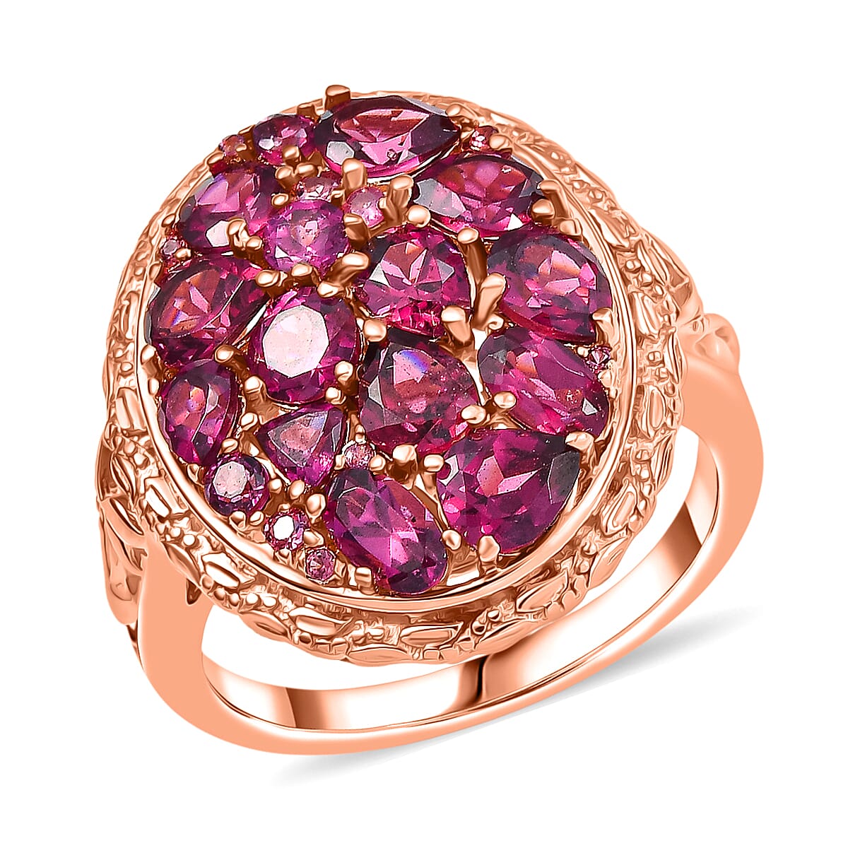 EverTrue Orissa Rhodolite Garnet 4.80 ctw Floral Cluster Ring in 18K Rose Gold Plated (Size 8.0) image number 0