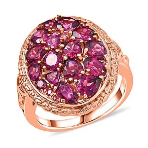 EverTrue Orissa Rhodolite Garnet 4.80 ctw Floral Cluster Ring in 18K Rose Gold Plated (Size 8.0)