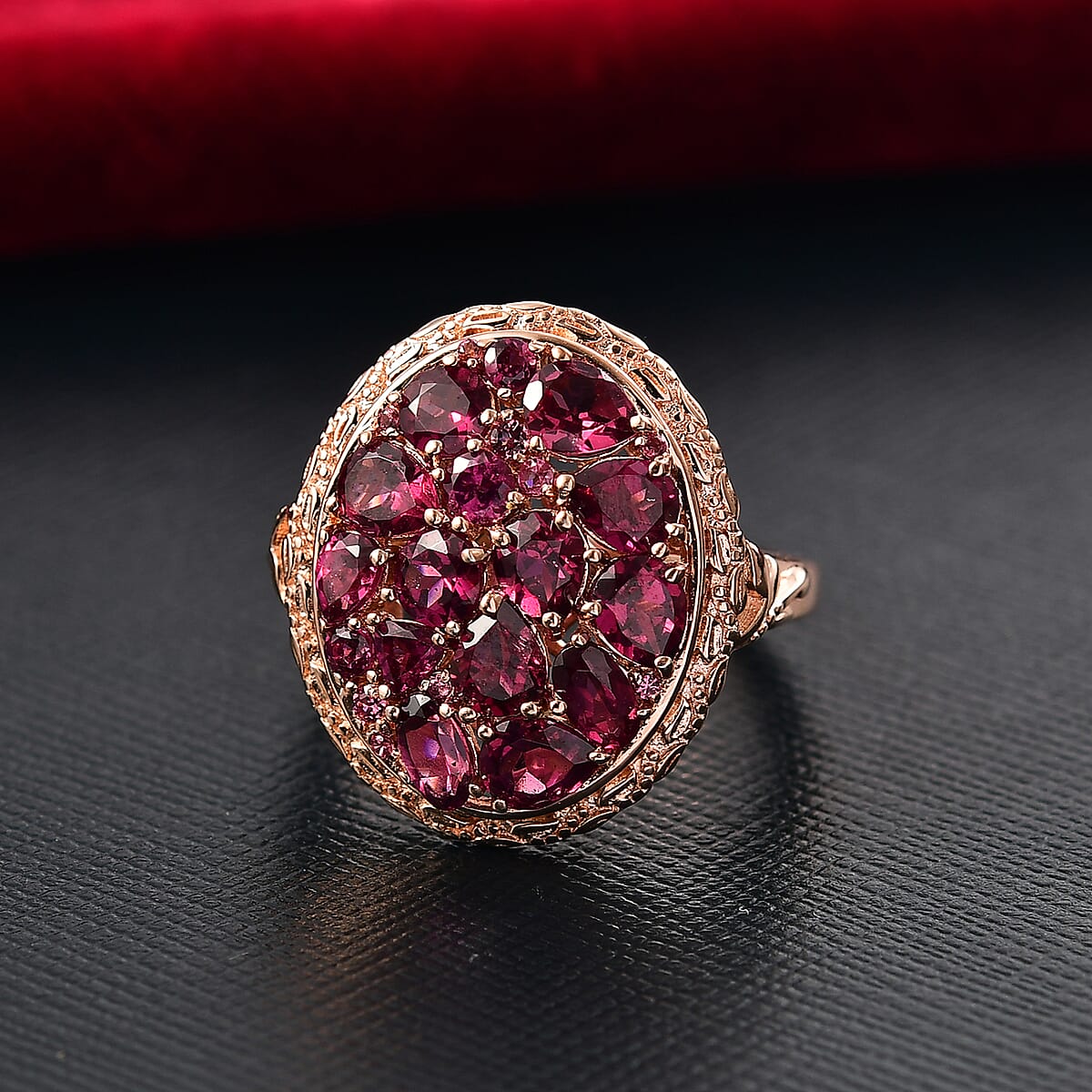 EverTrue Orissa Rhodolite Garnet 4.80 ctw Floral Cluster Ring in 18K Rose Gold Plated (Size 8.0) image number 1