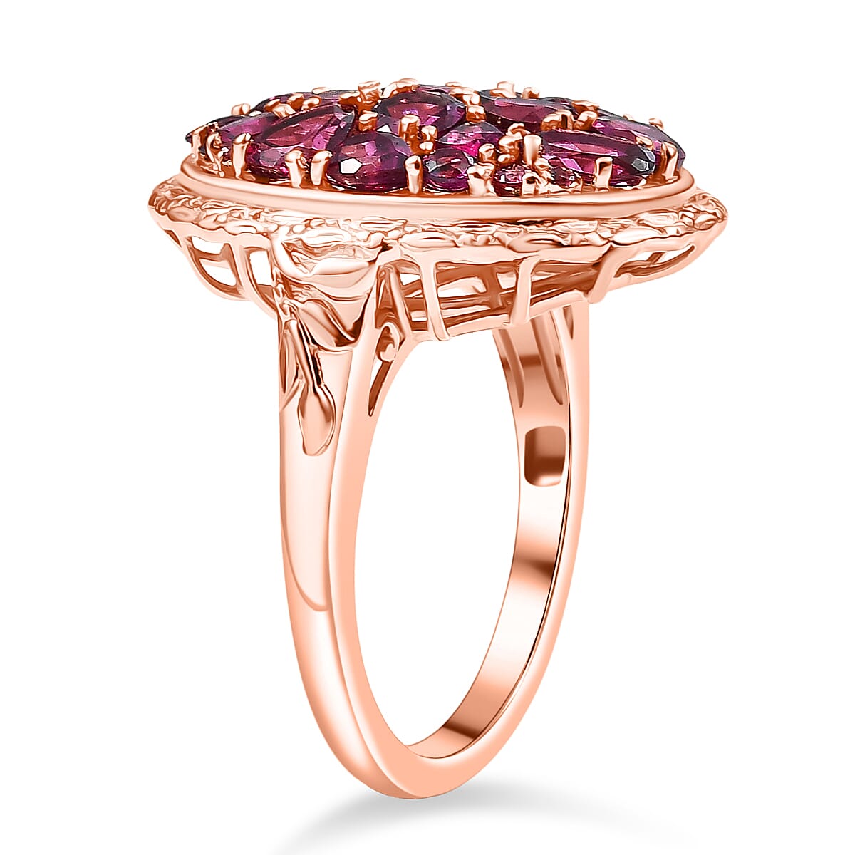 EverTrue Orissa Rhodolite Garnet 4.80 ctw Floral Cluster Ring in 18K Rose Gold Plated (Size 8.0) image number 3