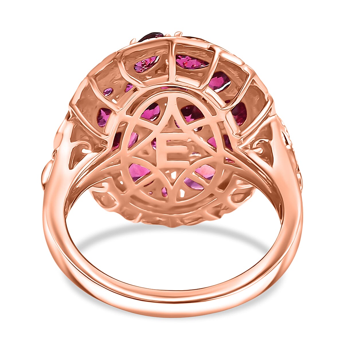 EverTrue Orissa Rhodolite Garnet 4.80 ctw Floral Cluster Ring in 18K Rose Gold Plated (Size 8.0) image number 4