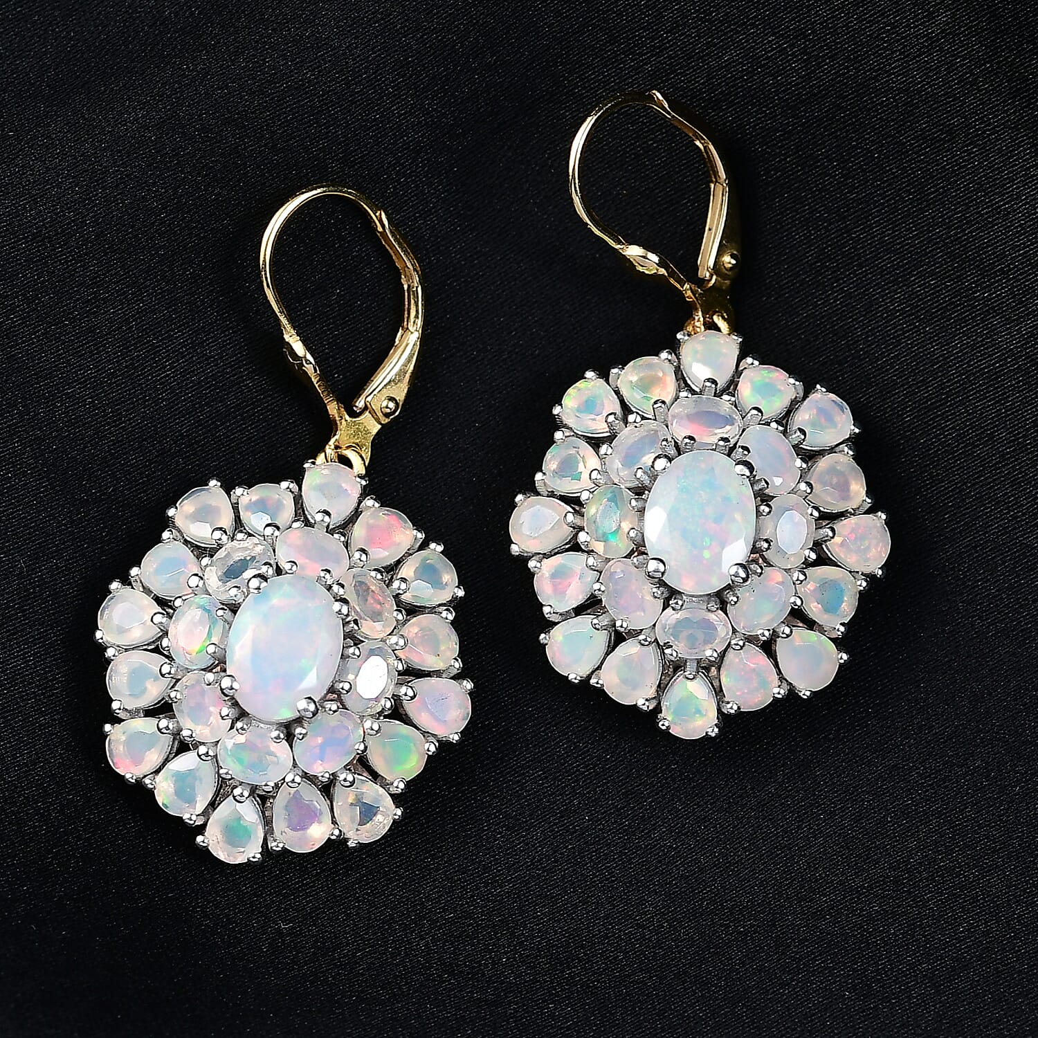 D'Joy Premium Ethiopian Welo Opal 7.25 ctw Bloom Earrings in 18K Vermeil YG and Rhodium Over Sterling Silver
