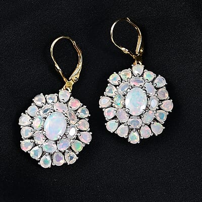 D'Joy Premium Ethiopian Welo Opal 7.25 ctw Bloom Earrings in 18K Vermeil YG and Rhodium Over Sterling Silver