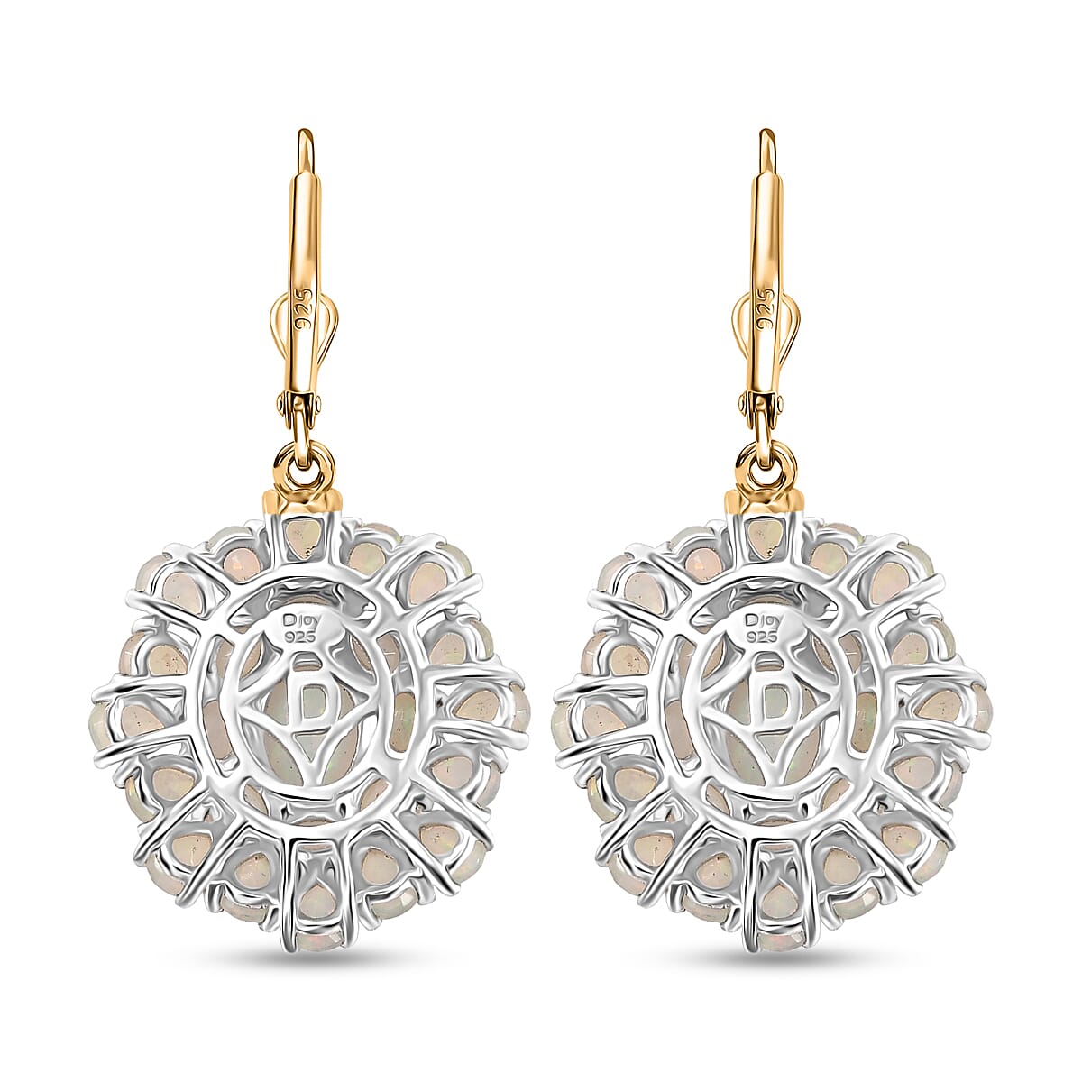 D'Joy Premium Ethiopian Welo Opal 7.25 ctw Bloom Earrings in 18K Vermeil YG and Rhodium Over Sterling Silver